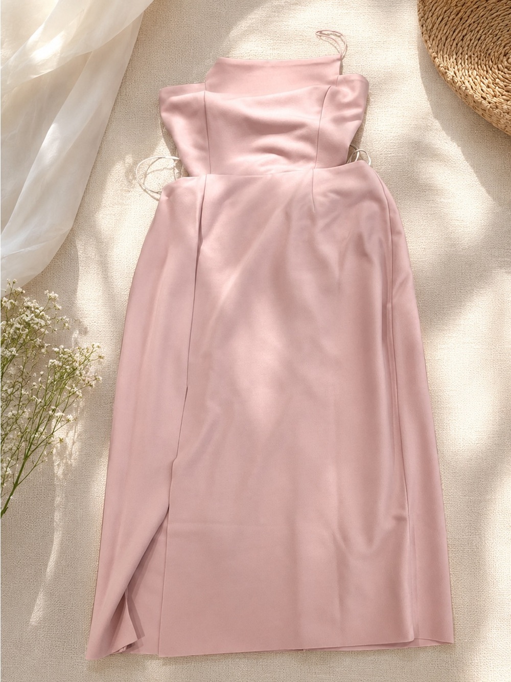 Strapless Midi Dress in Soft Pink